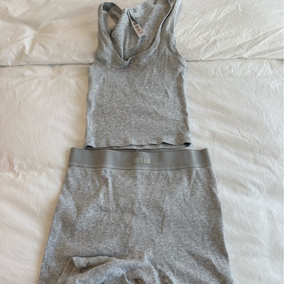 SKIMS Other - SKIMS Gray Ribbed Tank and High-Waist Shorts Set